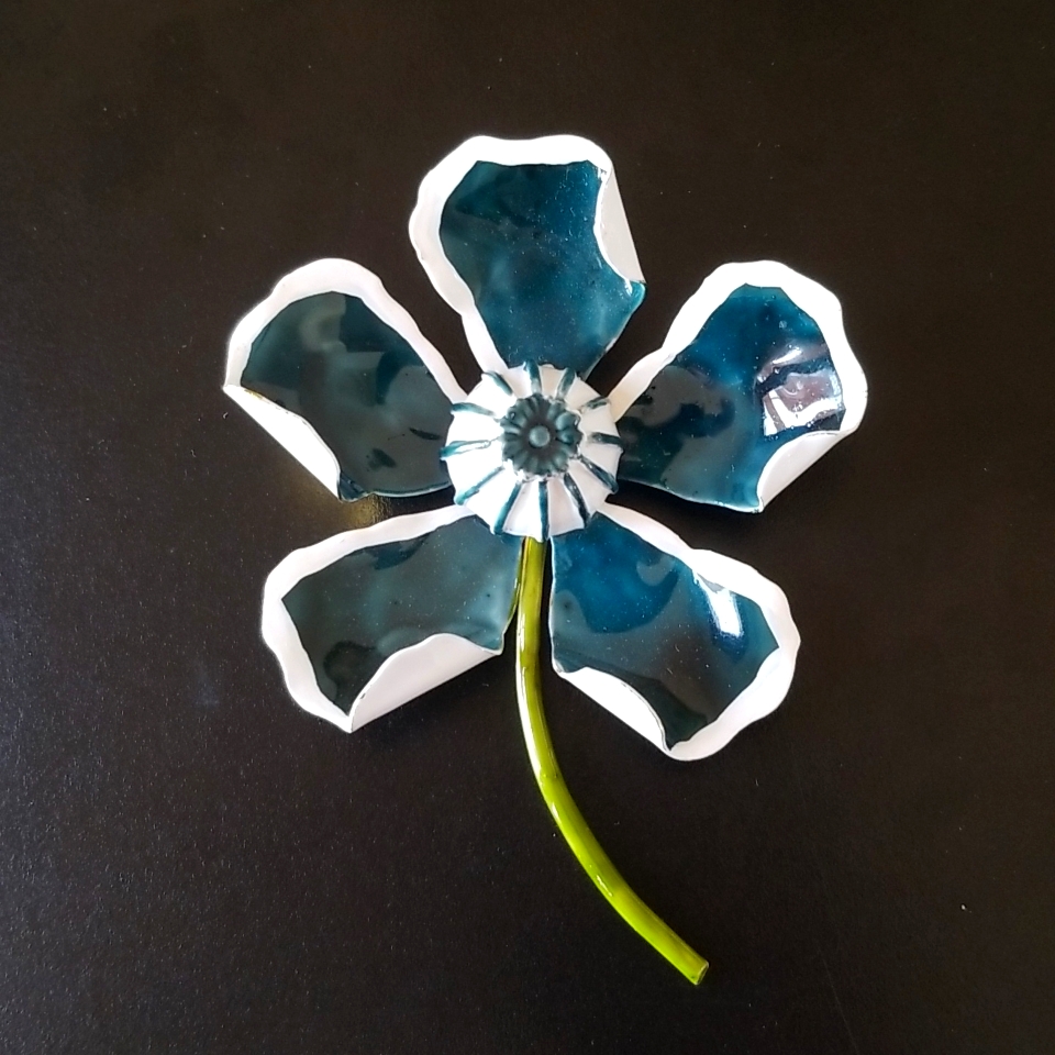 Original By Robert Blue And White Enameled Gold Tone Floral Brooch